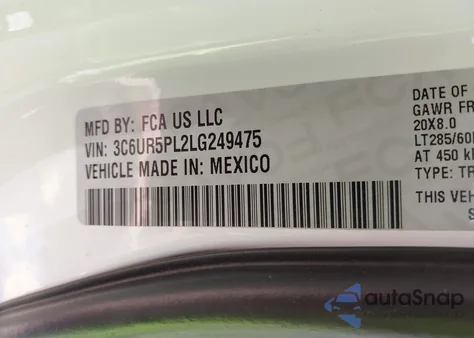 2020 Ram 2500 Laramie Longhorn 4X4 6'4 Box из США, поврежденный, VIN 3C6UR5PL2LG249475
